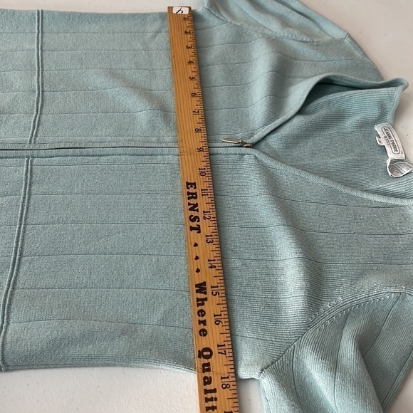 Jeanne Pierre Petites light blue cotton square textured v-neck zip up cardigan S - Picture 7 of 8